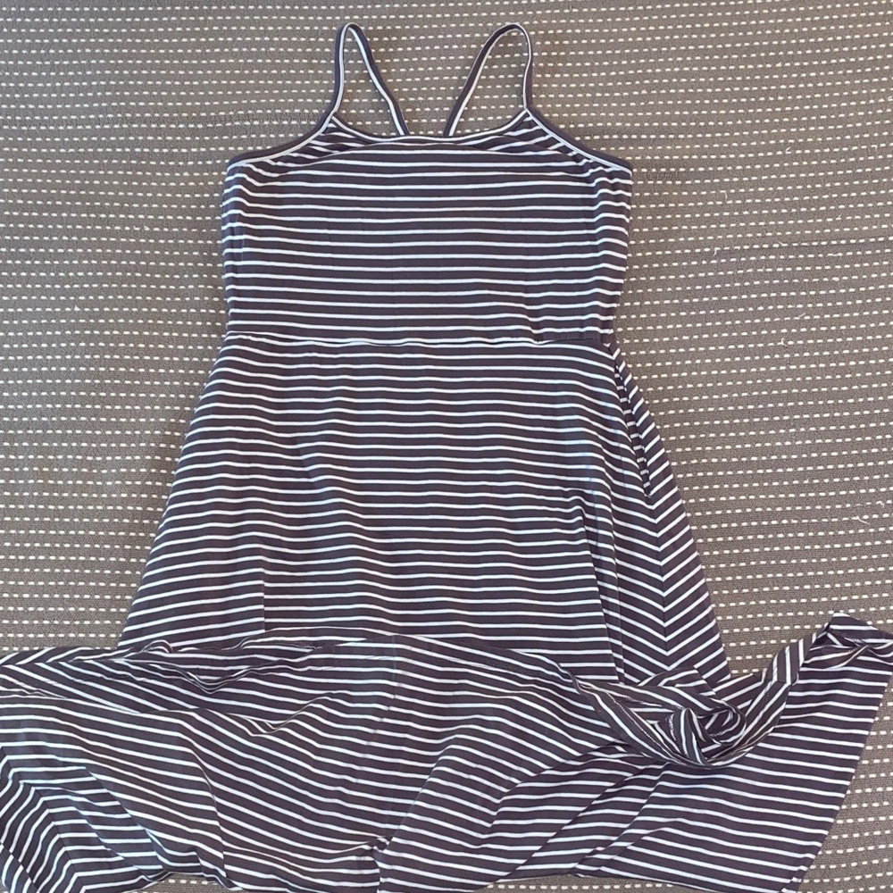 Pact Fit and Flare striped dusty purple dress